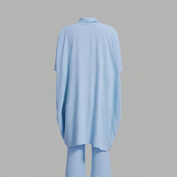 Blue Elegant Women's Loose Comfortable Texture Style Women Top And Pants Set - Picture 2 of 4